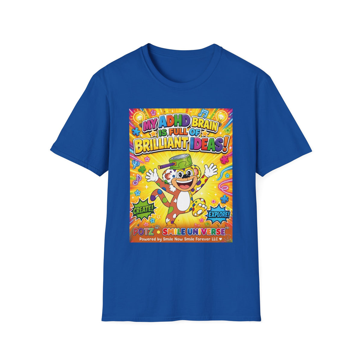 Potz™ Unisex Softstyle T-Shirt – "My ADHD Brain is Full of Brilliant Ideas!" Graphic Tee | Smile Universe Collection