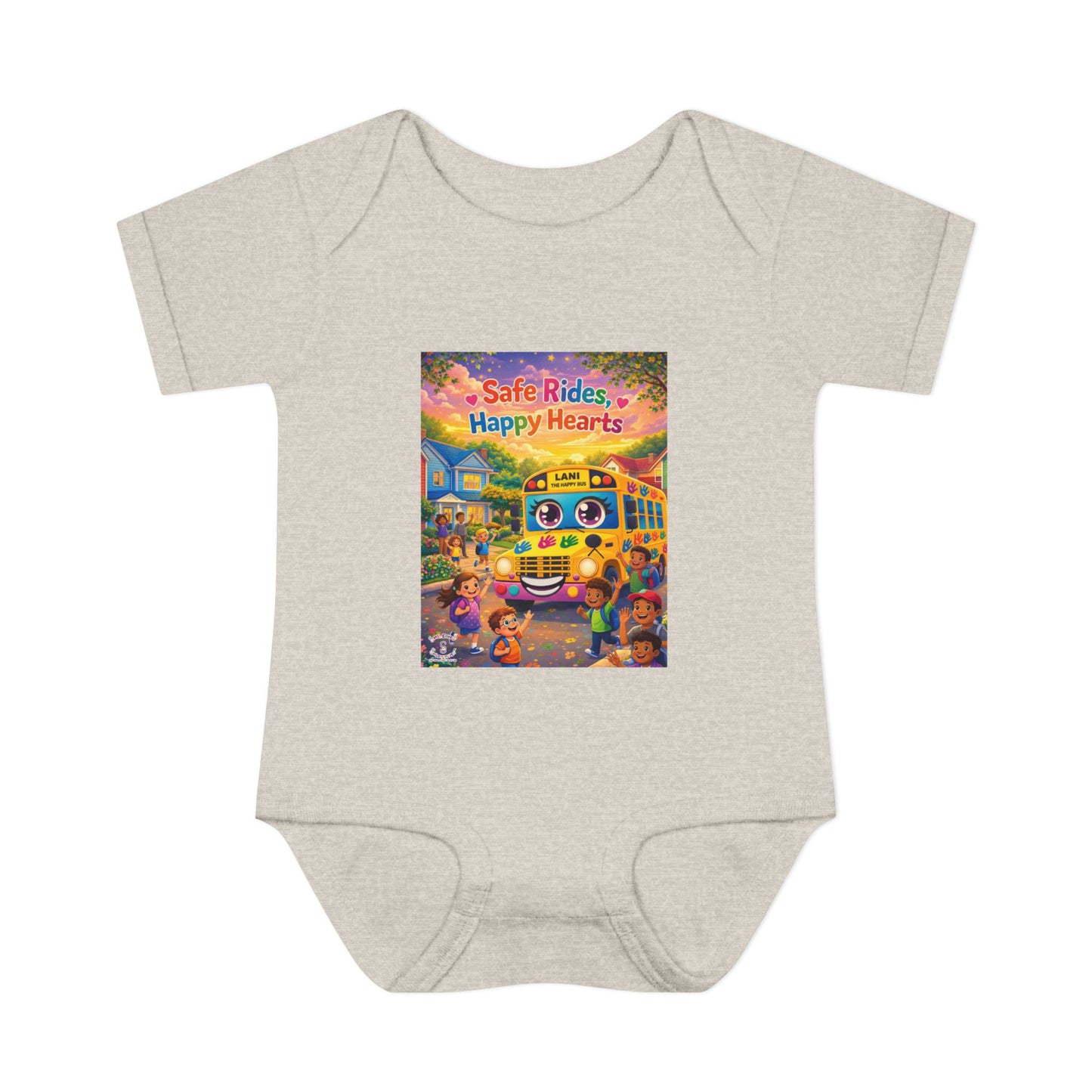Lani™ Infant Baby Rib Bodysuit – "Safe Rides, Happy Hearts" Graphic