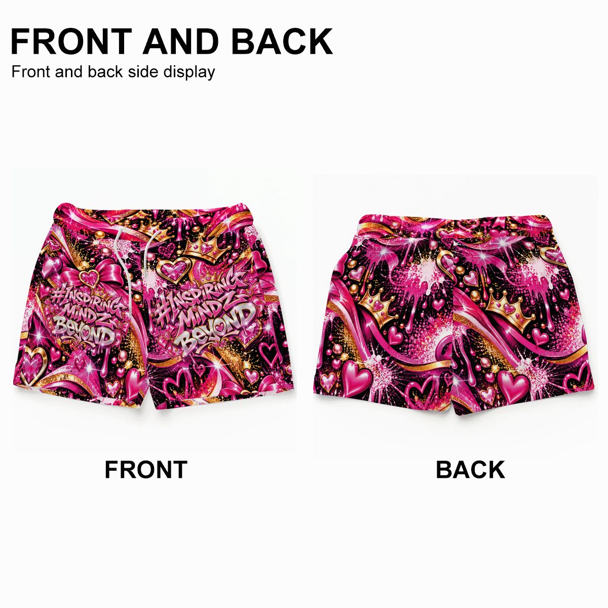 Women’s Pink Beach Shorts – Inspiring Mindz Beyond Hearts & Crowns Graphic Swim Shorts