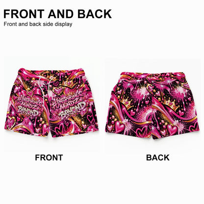 Women’s Pink Beach Shorts – Inspiring Mindz Beyond Hearts & Crowns Graphic Swim Shorts