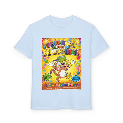 Potz™ Youth DryBlend® T-Shirt – "My ADHD Brain is Full of Brilliant Ideas!" Graphic Tee | Smile Universe Collection
