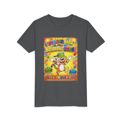 Potz™ Youth Short Sleeve Tee – "My ADHD Brain is Full of Brilliant Ideas!" Graphic Tee | Smile Universe Collection