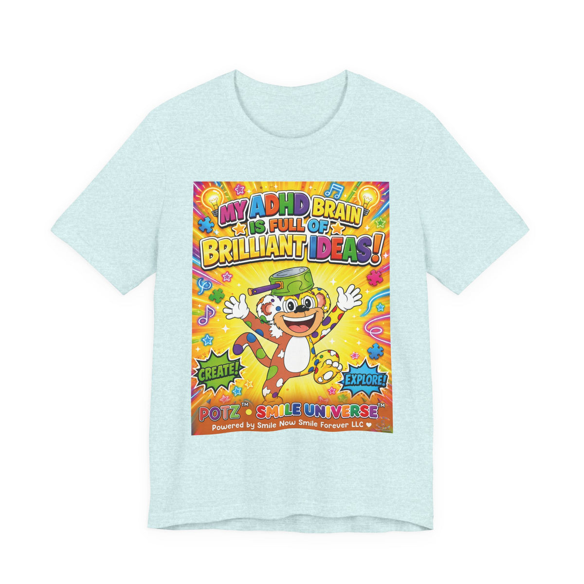 Potz™ Unisex Jersey Short Sleeve Tee – "My ADHD Brain is Full of Brilliant Ideas!" Graphic Tee | Smile Universe Collection
