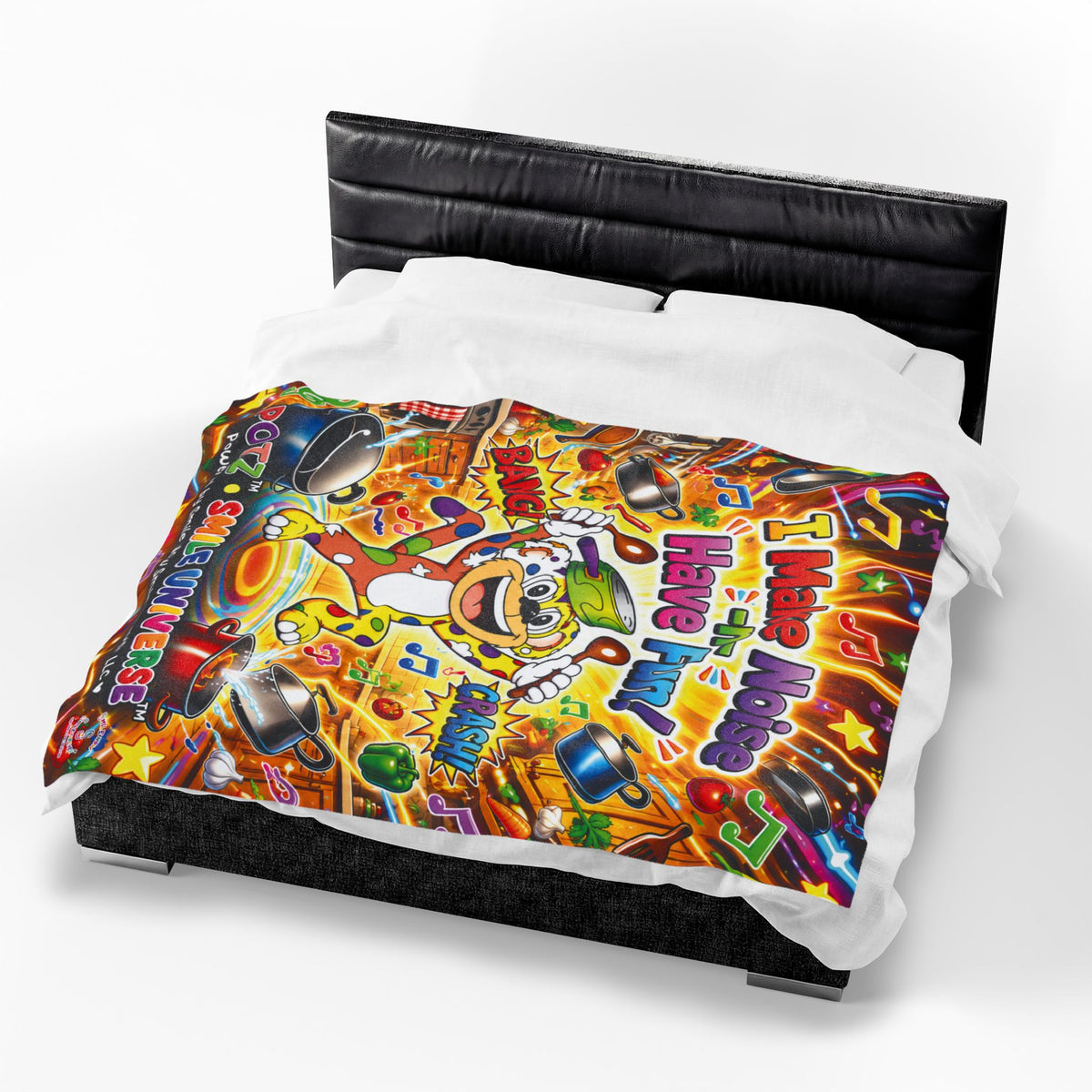 Potz™ Velveteen Plush Blanket – "I Make Noise -n- Have Fun!" Graphic Throw | Smile Universe Collection