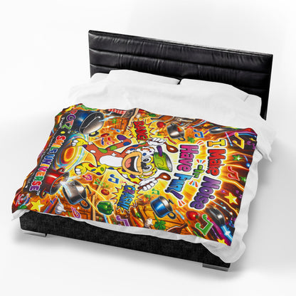 Potz™ Velveteen Plush Blanket – "I Make Noise -n- Have Fun!" Graphic Throw | Smile Universe Collection