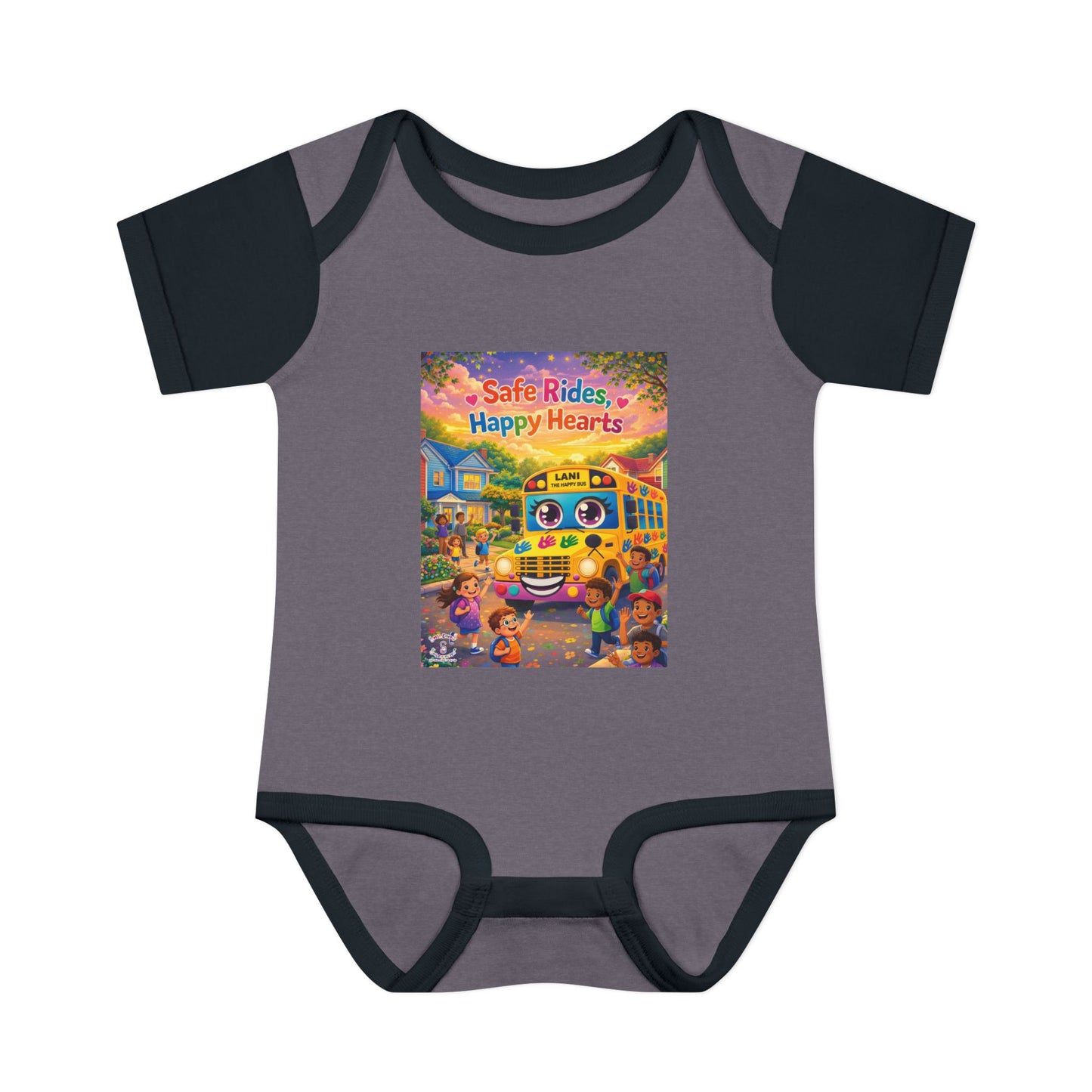 Lani™ Infant Baby Rib Bodysuit – "Safe Rides, Happy Hearts" Graphic