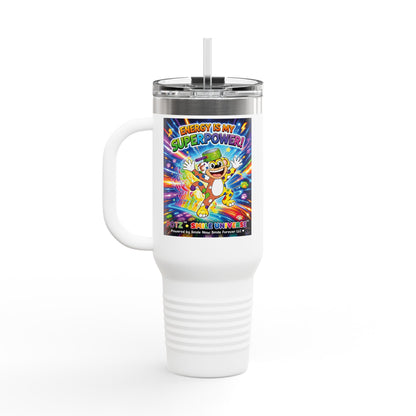 Potz™ Insulated Travel Mug 40oz – "Energy is My Superpower!" Graphic Tumbler | Smile Universe Collection