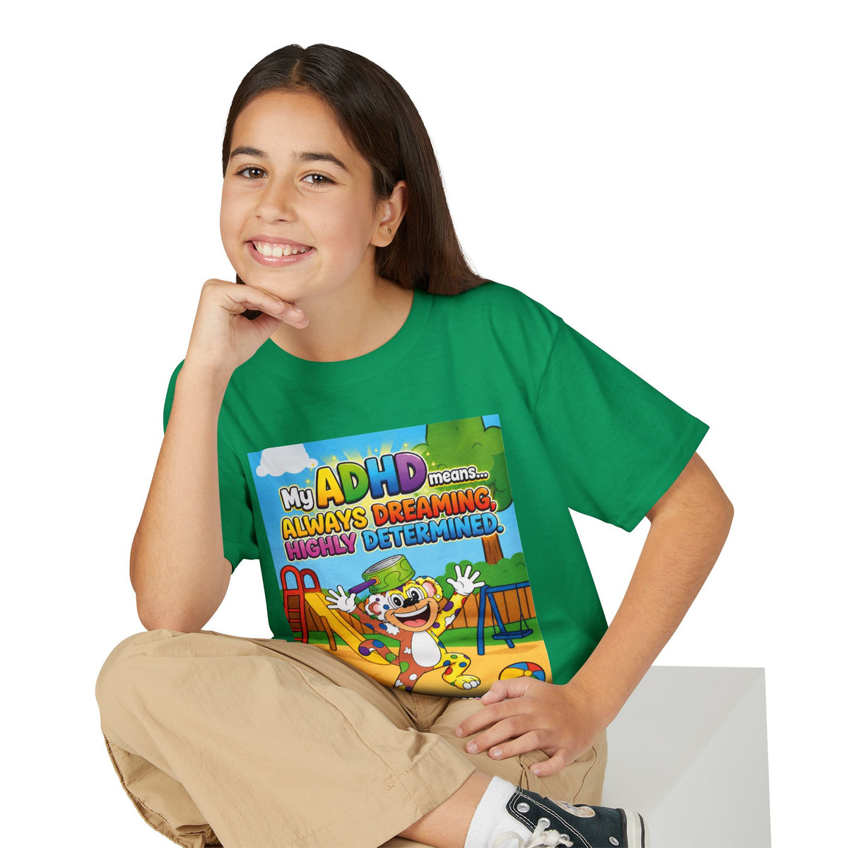 Potz™ Youth DryBlend® T-Shirt – "My ADHD Means Always Dreaming, Highly Determined" Graphic Tee | Smile Universe Collection