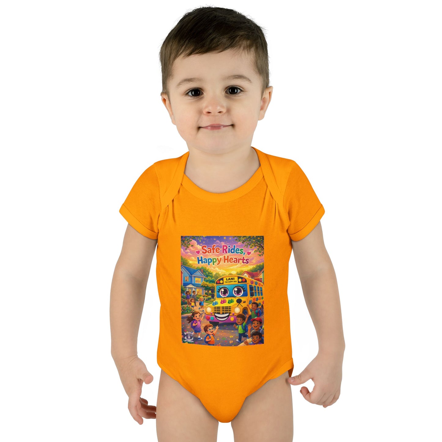 Lani™ Infant Baby Rib Bodysuit – "Safe Rides, Happy Hearts" Graphic