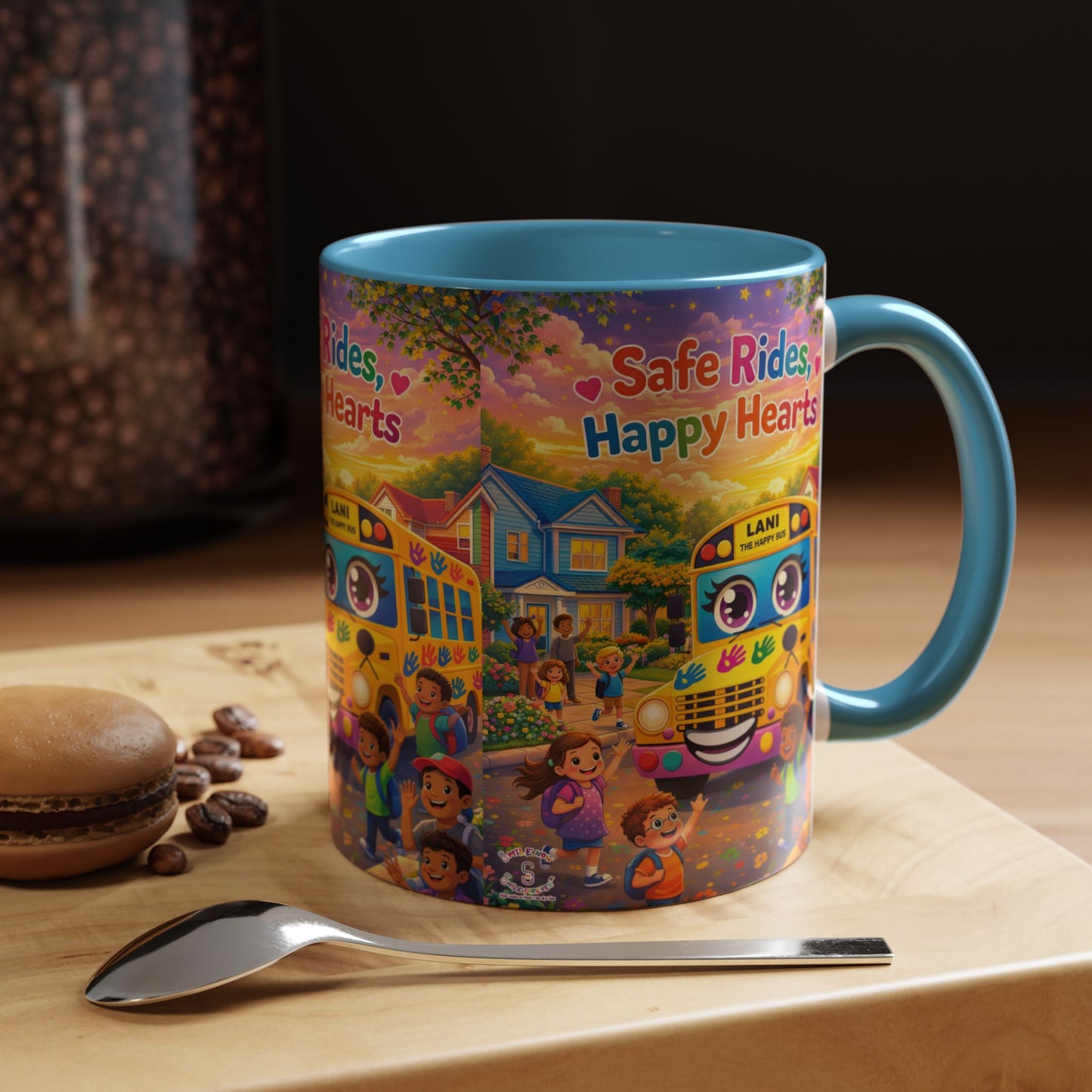 Lani™ Accent Coffee Mug (11oz & 15oz) – "Safe Rides, Happy Hearts" Graphic