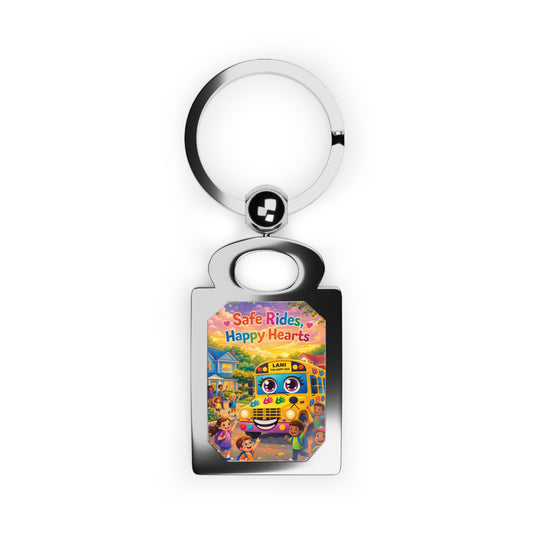 Lani™ Rectangle Photo Keyring – "Safe Rides, Happy Hearts" Graphic