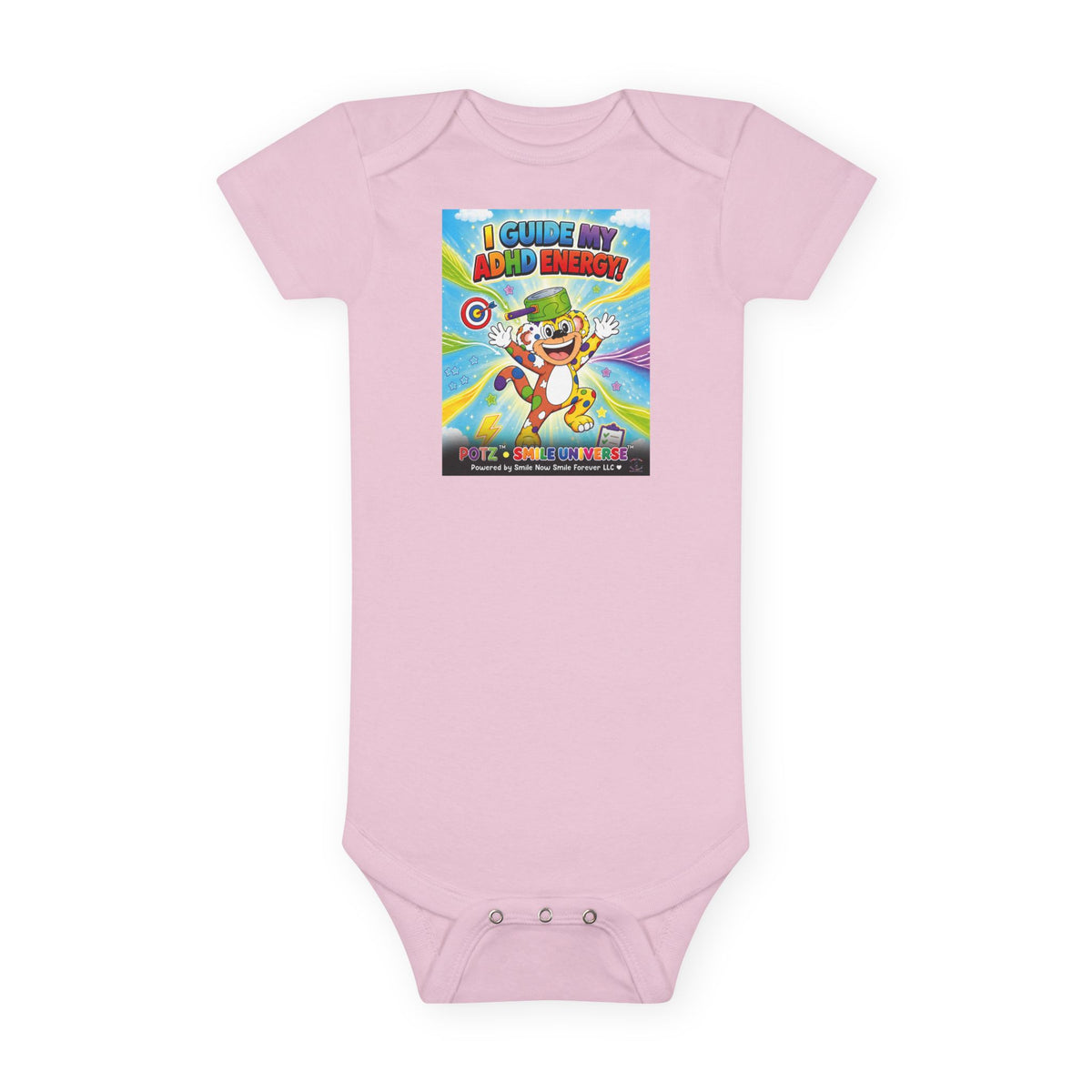 Potz™ Baby Short Sleeve Onesie® – "I Guide My ADHD Energy!" Graphic Bodysuit | Smile Universe Collection