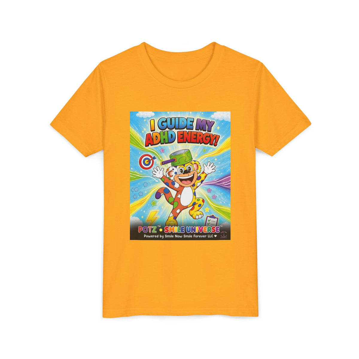 Potz™ Youth Short Sleeve Tee – "I Guide My ADHD Energy!" Graphic Tee | Smile Universe Collection
