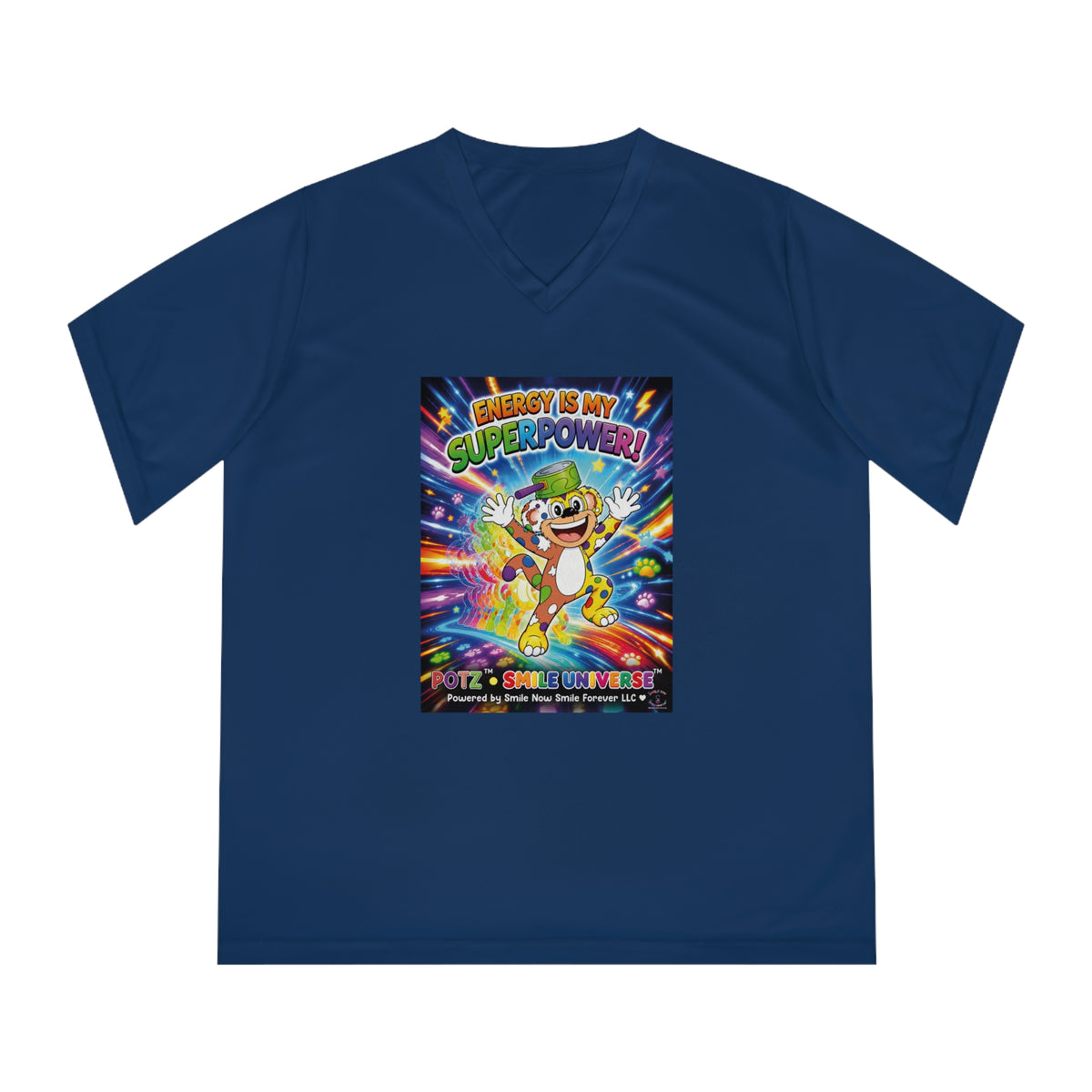 Potz™ Women's Performance V-Neck T-Shirt – "Energy is My Superpower!" Graphic Tee | Smile Universe Collection