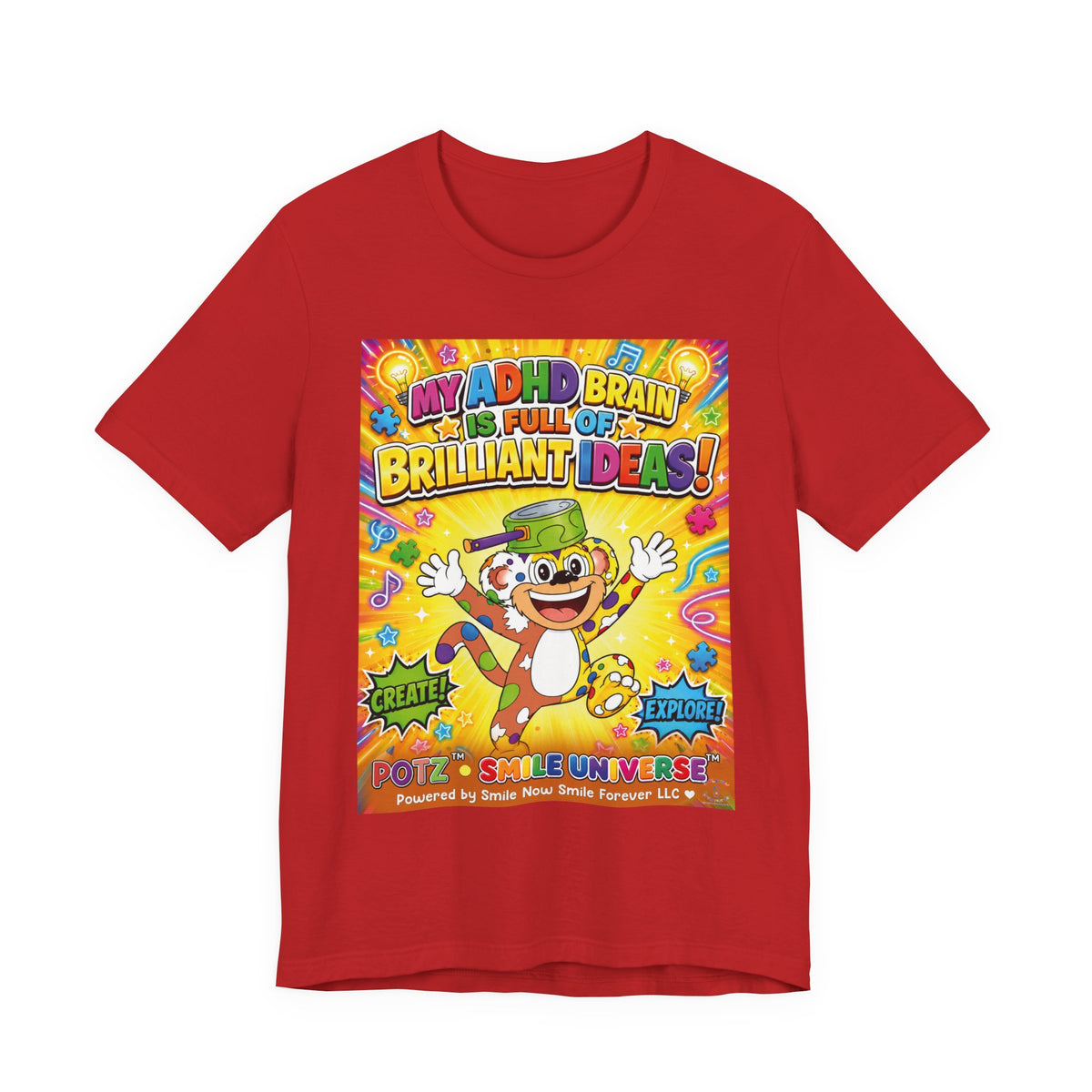 Potz™ Unisex Jersey Short Sleeve Tee – "My ADHD Brain is Full of Brilliant Ideas!" Graphic Tee | Smile Universe Collection