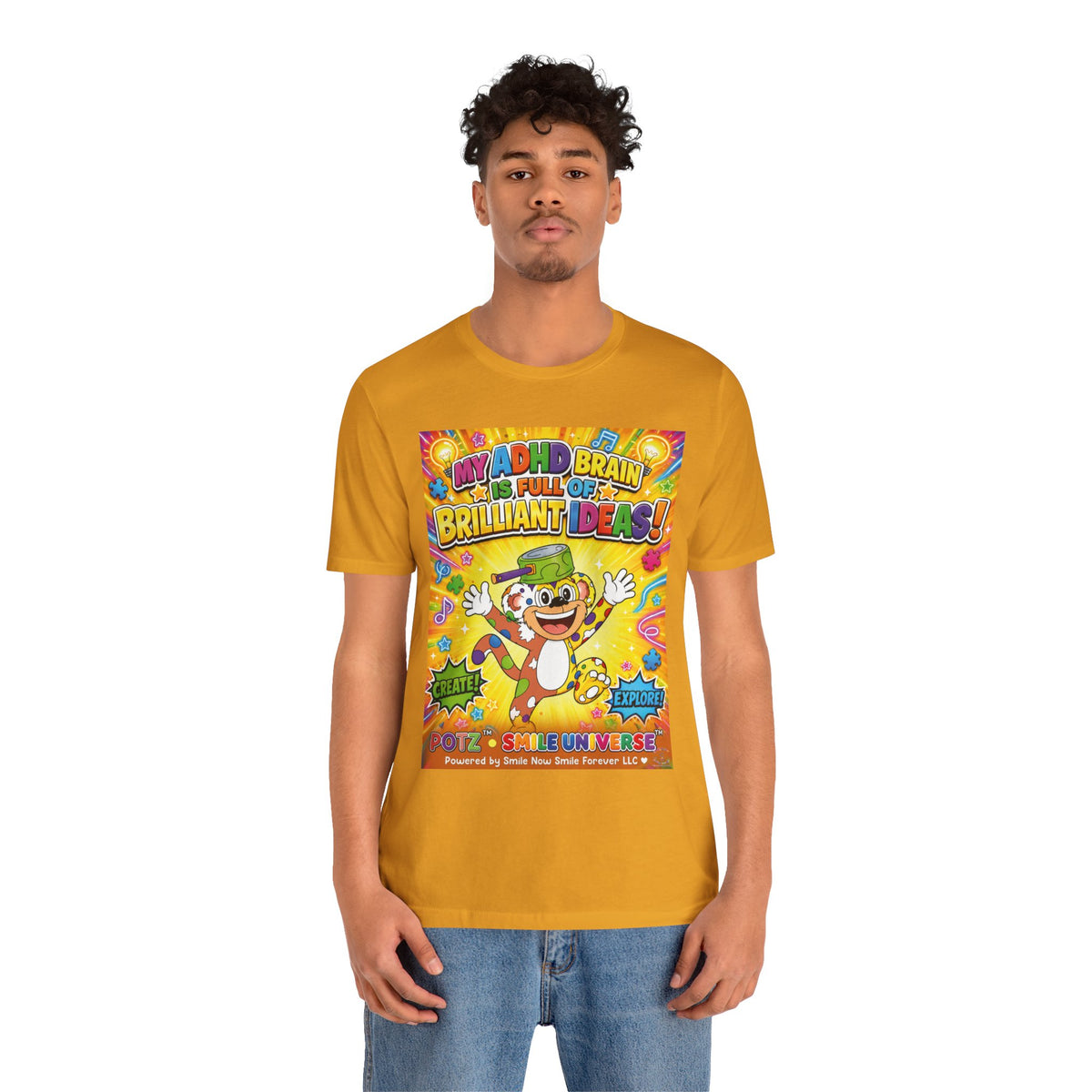 Potz™ Unisex Jersey Short Sleeve Tee – "My ADHD Brain is Full of Brilliant Ideas!" Graphic Tee | Smile Universe Collection