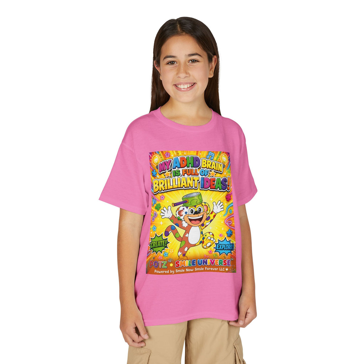 Potz™ Youth DryBlend® T-Shirt – "My ADHD Brain is Full of Brilliant Ideas!" Graphic Tee | Smile Universe Collection