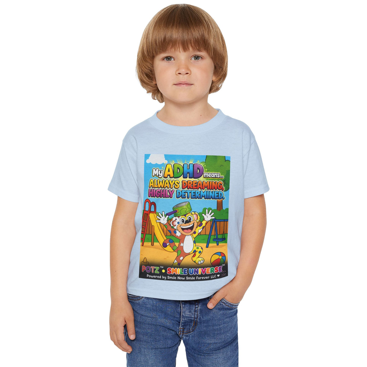 Potz™ Heavy Cotton™ Toddler T-Shirt – "My ADHD Means Always Dreaming, Highly Determined" Graphic Tee | Smile Universe Collection