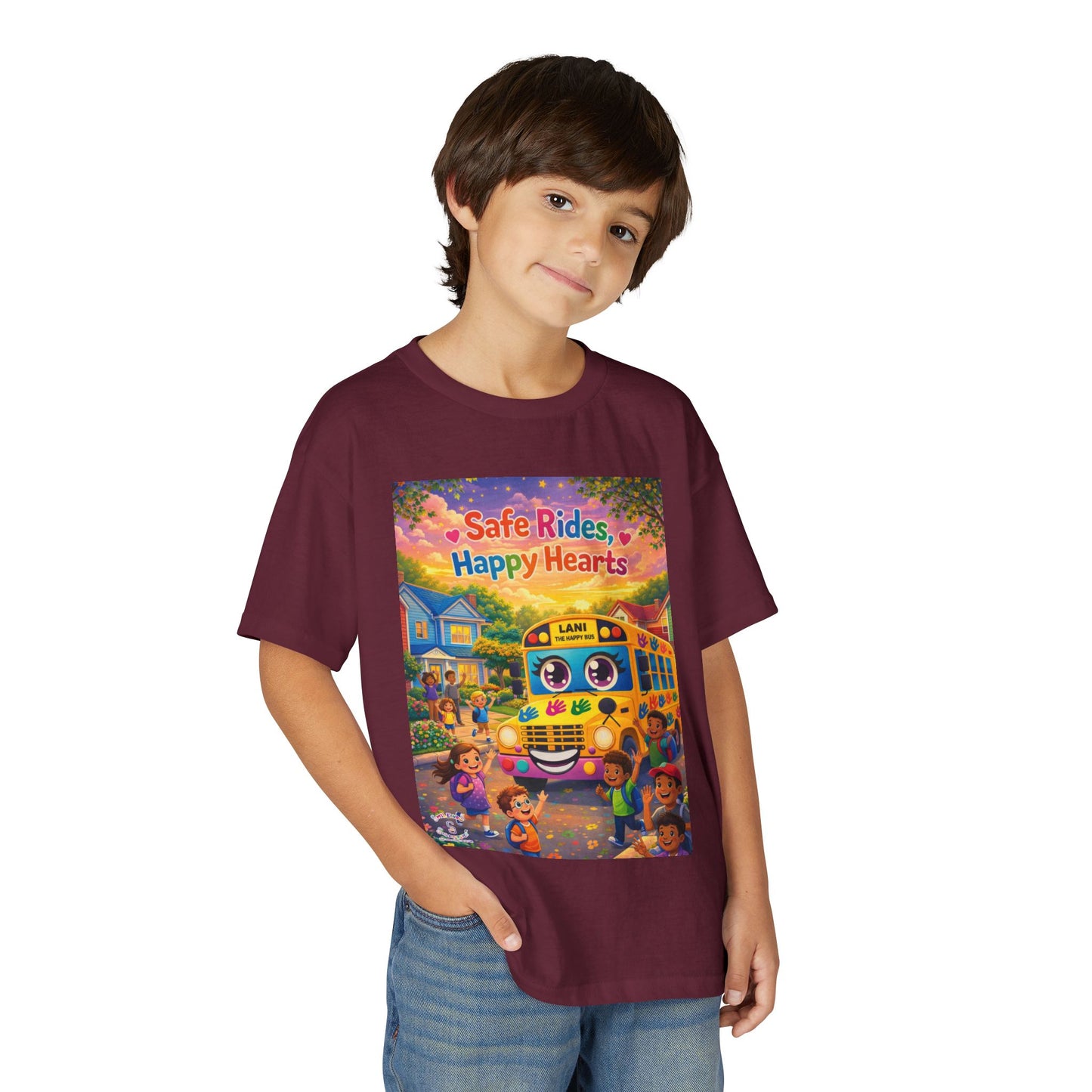 Lani™ Youth DryBlend® T-Shirt – "Safe Rides, Happy Hearts" Graphic