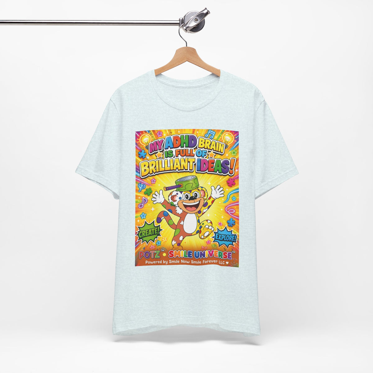 Potz™ Unisex Jersey Short Sleeve Tee – "My ADHD Brain is Full of Brilliant Ideas!" Graphic Tee | Smile Universe Collection