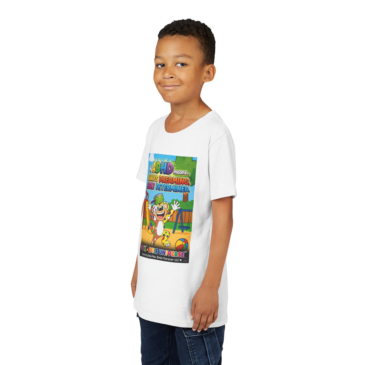 Potz™ Youth Short Sleeve Tee – "My ADHD Means Always Dreaming, Highly Determined" Graphic Tee | Smile Universe Collection