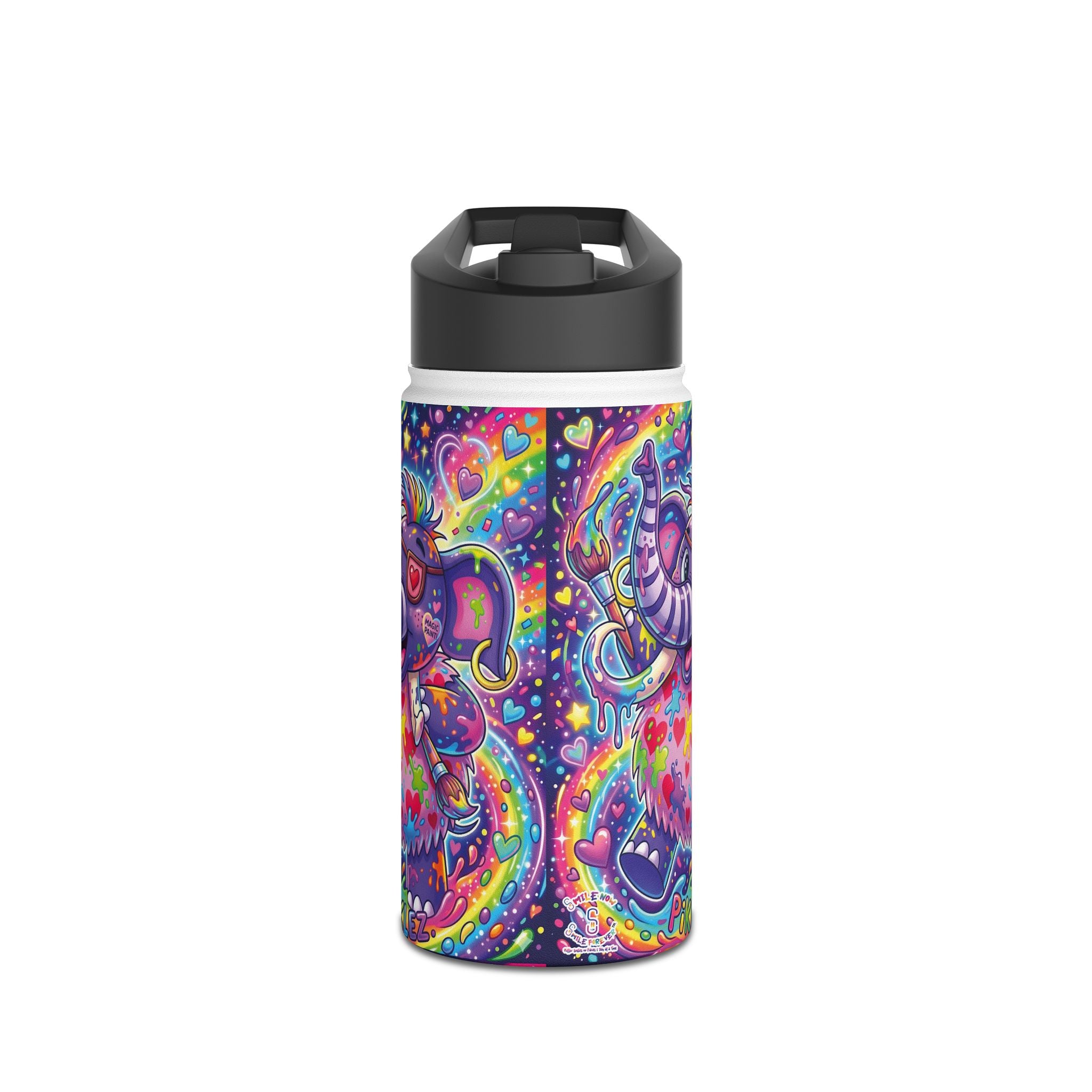 Piklez™ Stainless Steel Water Bottle with Standard Lid – "Magic Paint!" Graphic | Smile Universe Collection