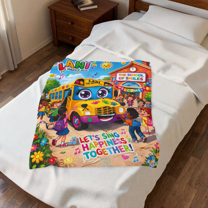 Lani the Happy Bus Kids Velveteen Blanket — "Let's Sing Happiness Together" Cozy Throw