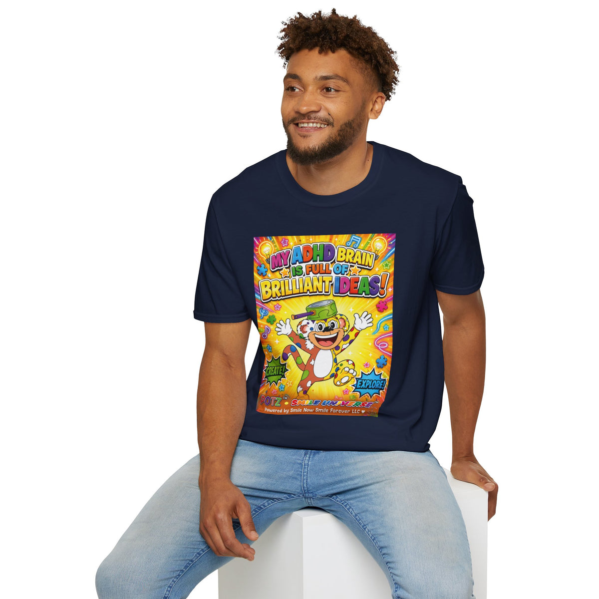Potz™ Unisex Softstyle T-Shirt – "My ADHD Brain is Full of Brilliant Ideas!" Graphic Tee | Smile Universe Collection