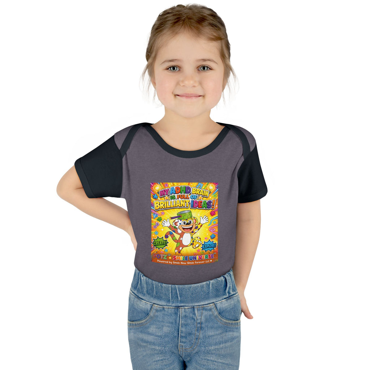 Potz™ Infant Baby Rib Bodysuit – "My ADHD Brain is Full of Brilliant Ideas!" Graphic Onesie | Smile Universe Collection