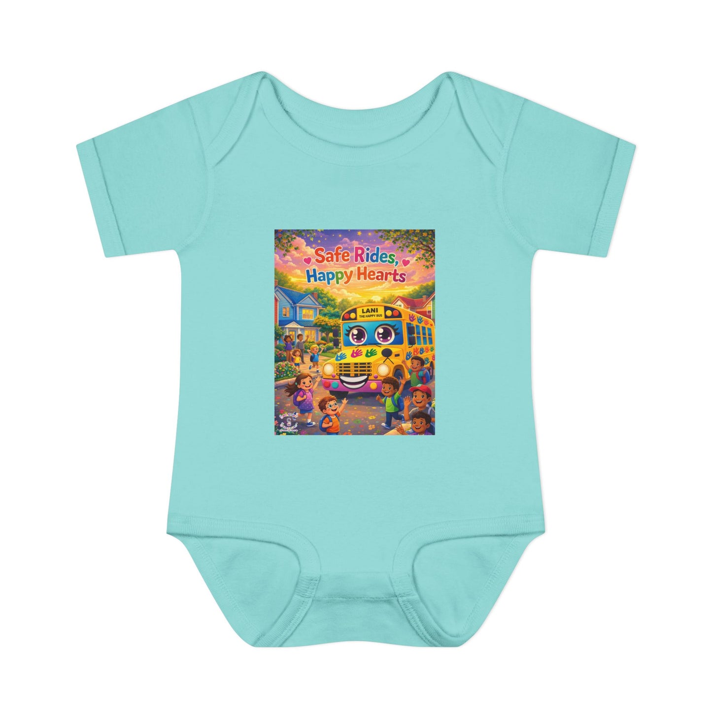 Lani™ Infant Baby Rib Bodysuit – "Safe Rides, Happy Hearts" Graphic