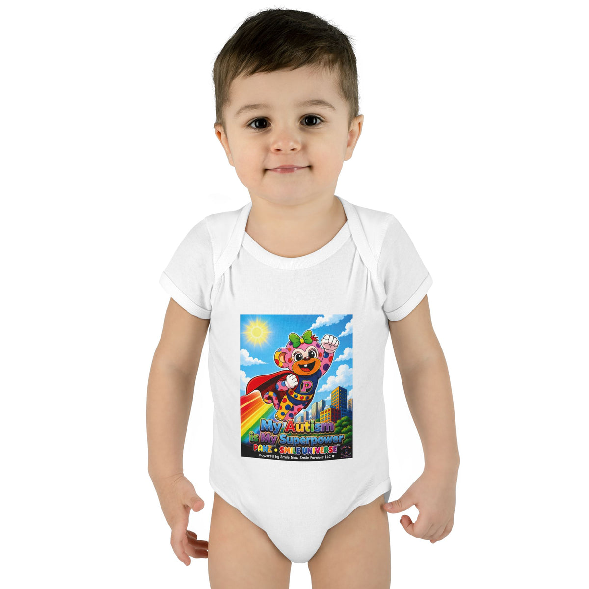 Panz™ Infant Baby Rib Bodysuit – "My Autism is My Superpower" Graphic | Smile Universe Collection