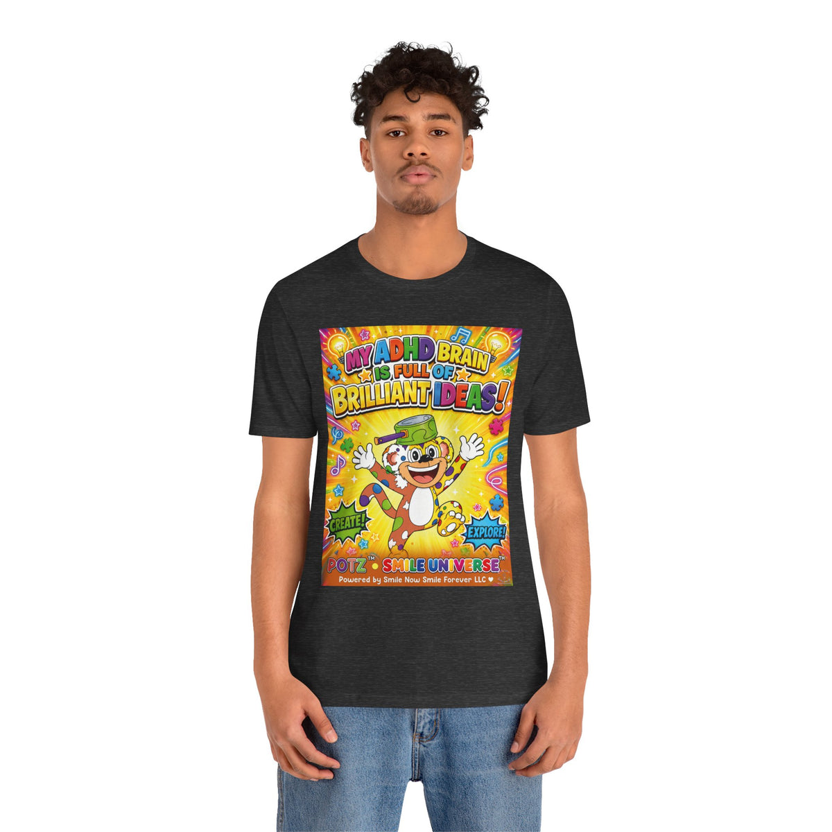 Potz™ Unisex Jersey Short Sleeve Tee – "My ADHD Brain is Full of Brilliant Ideas!" Graphic Tee | Smile Universe Collection