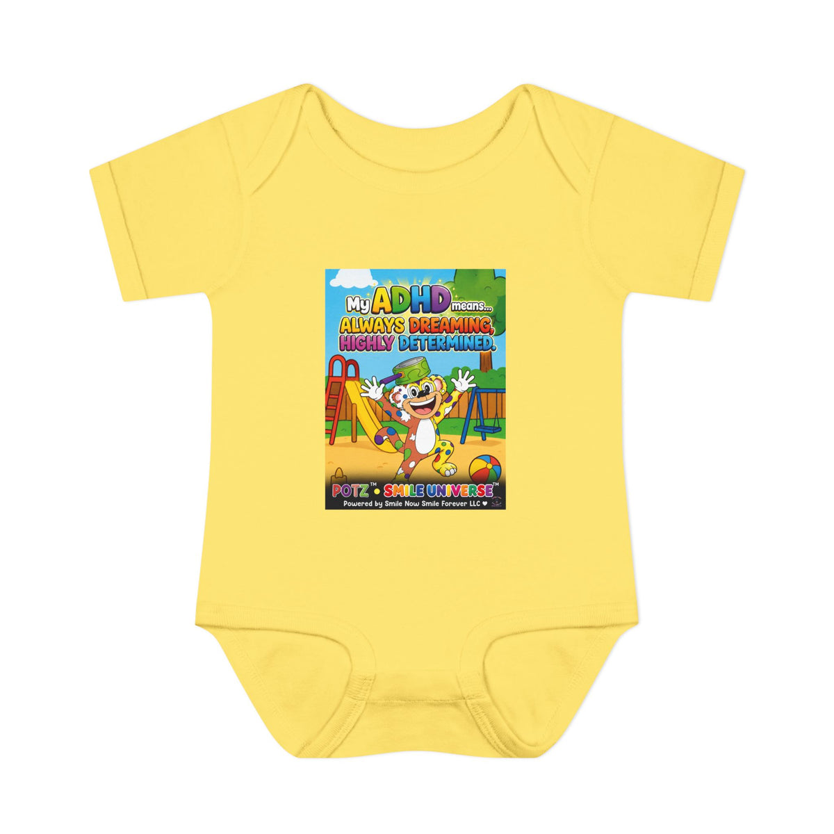 Potz™ Infant Baby Rib Bodysuit – "My ADHD Means Always Dreaming, Highly Determined" Graphic Onesie | Smile Universe Collection