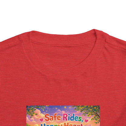 Lani™ Toddler Short Sleeve Tee – "Safe Rides, Happy Hearts" Graphic