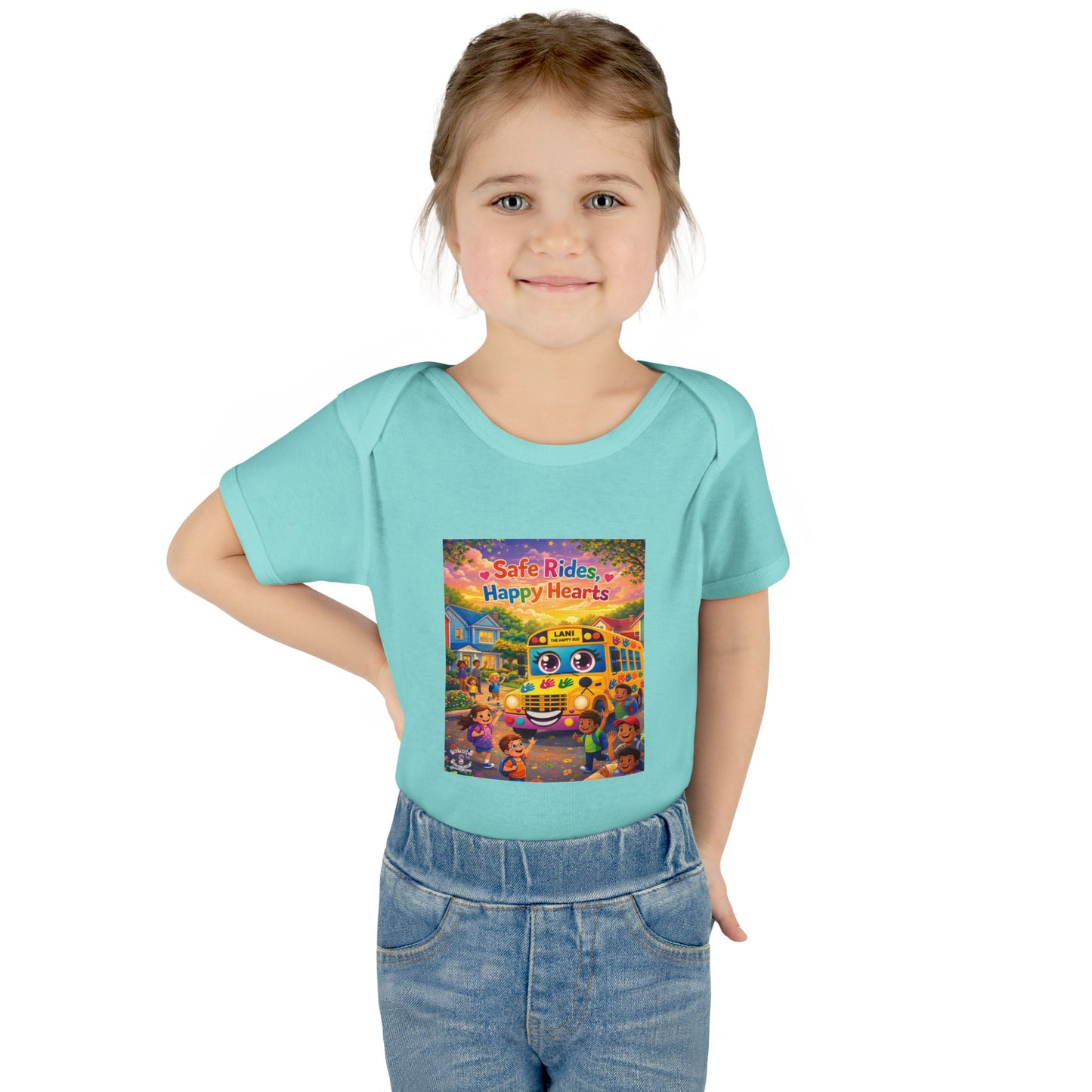Lani™ Infant Baby Rib Bodysuit – "Safe Rides, Happy Hearts" Graphic