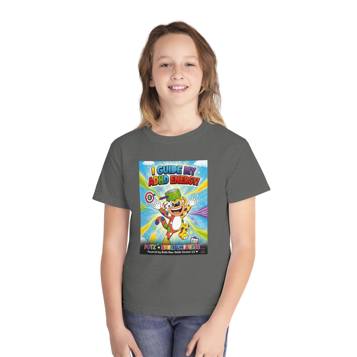 Potz™ Youth Midweight Tee – "I Guide My ADHD Energy!" Graphic Tee | Smile Universe Collection