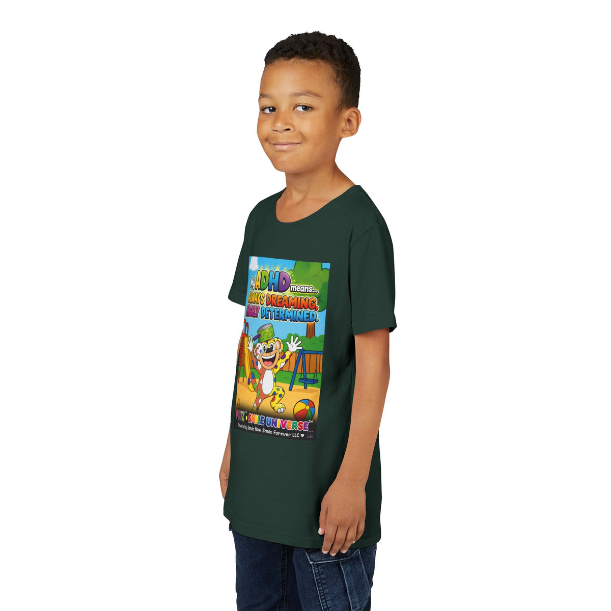 Potz™ Youth Short Sleeve Tee – "My ADHD Means Always Dreaming, Highly Determined" Graphic Tee | Smile Universe Collection