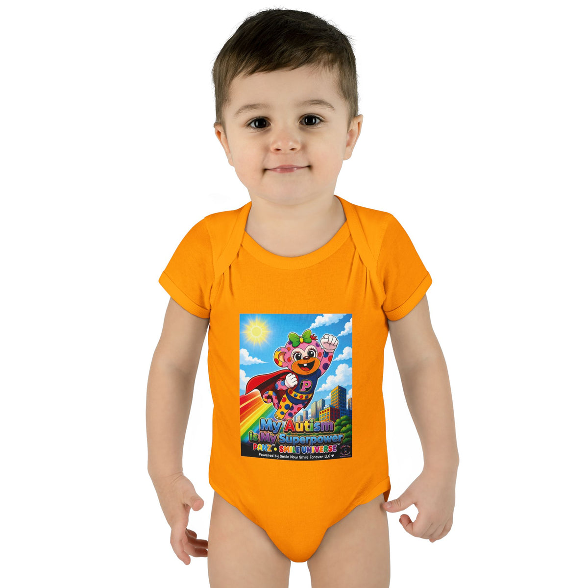 Panz™ Infant Baby Rib Bodysuit – "My Autism is My Superpower" Graphic | Smile Universe Collection