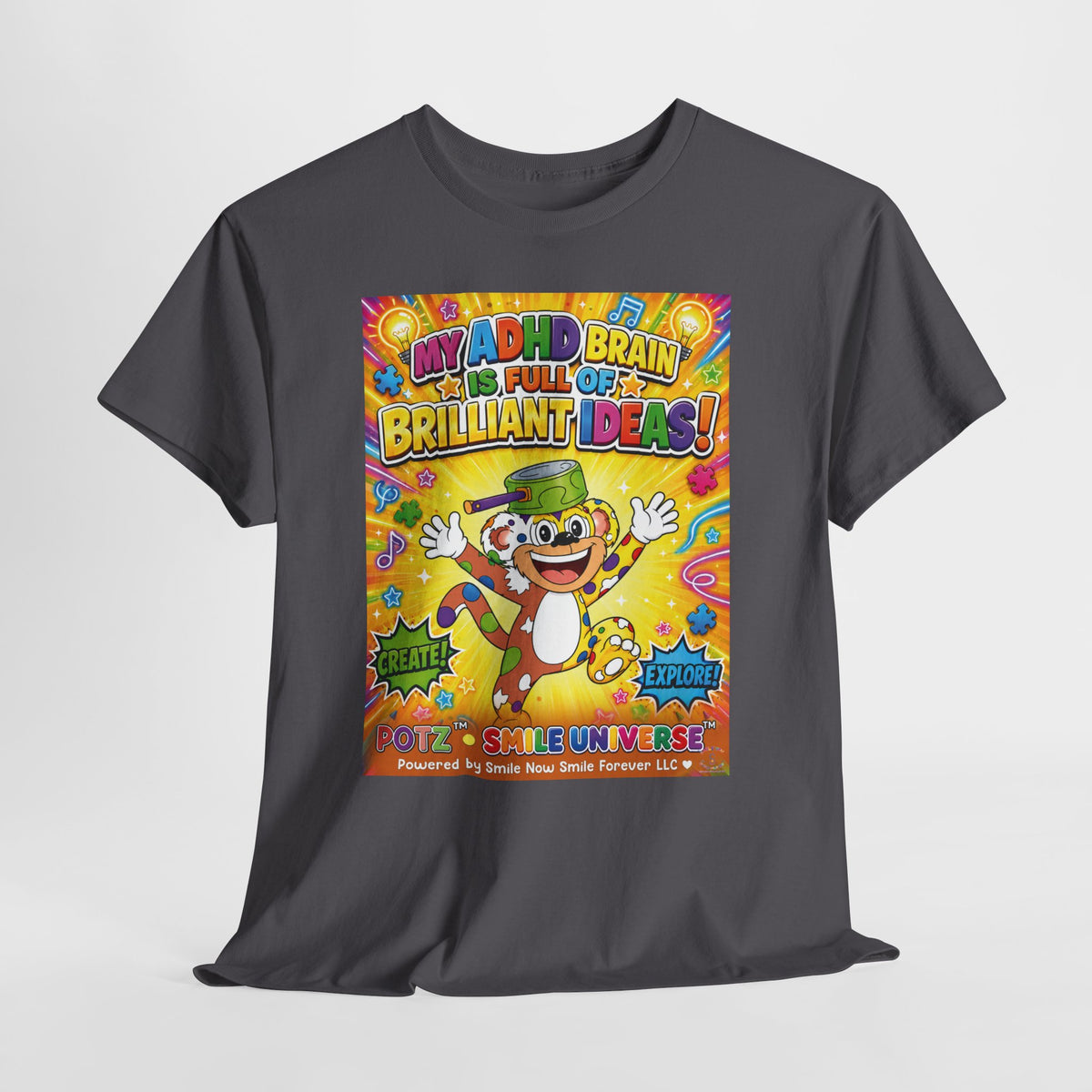 Potz™ Unisex Heavy Cotton™ Tee – "My ADHD Brain is Full of Brilliant Ideas!" Graphic Tee | Smile Universe Collection