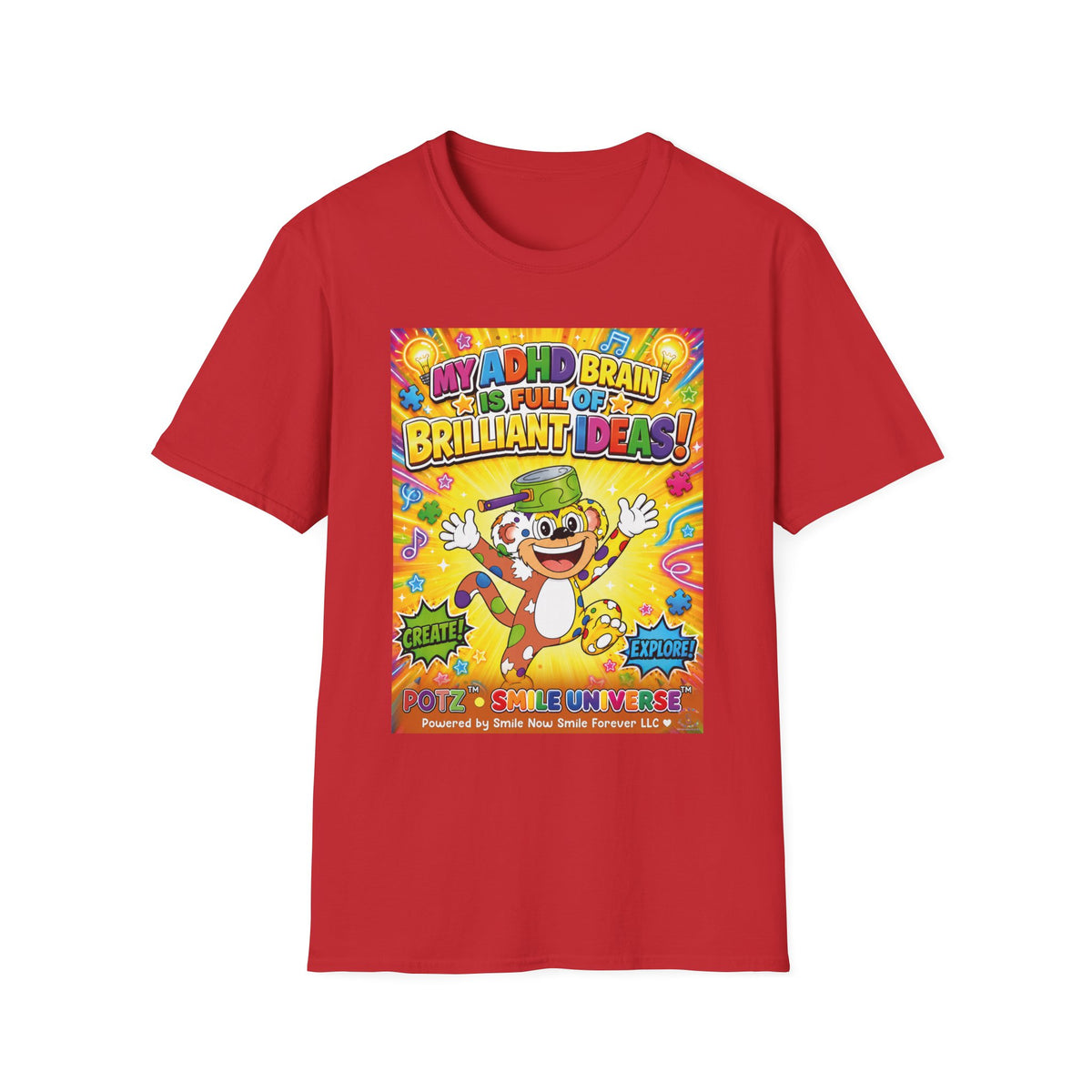 Potz™ Unisex Softstyle T-Shirt – "My ADHD Brain is Full of Brilliant Ideas!" Graphic Tee | Smile Universe Collection