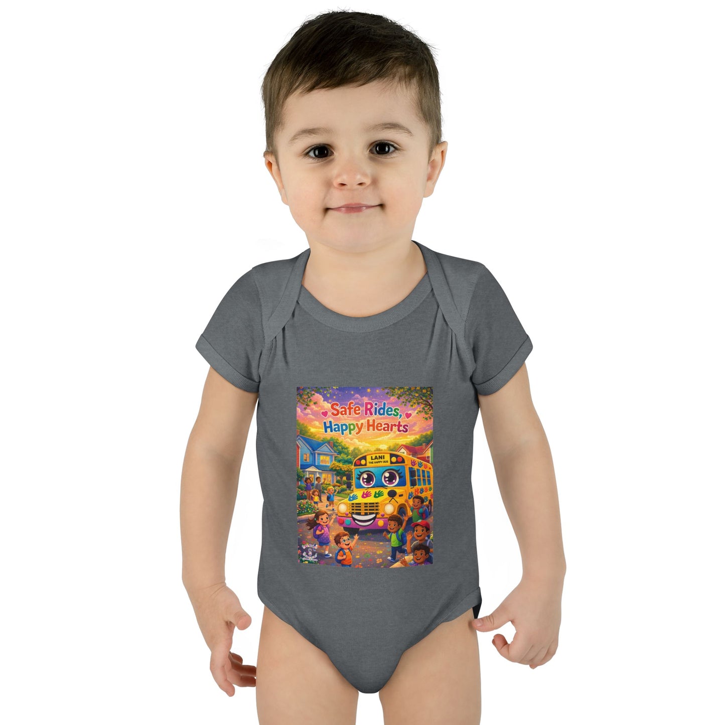 Lani™ Infant Baby Rib Bodysuit – "Safe Rides, Happy Hearts" Graphic