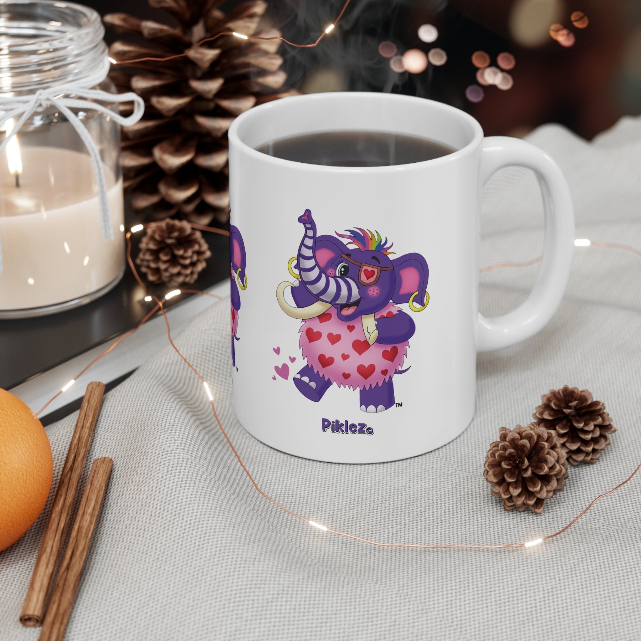 Piklez™ 11oz, 15oz Ceramic Coffee Cup – "Full of Love!" Graphic | Smile Universe Collection