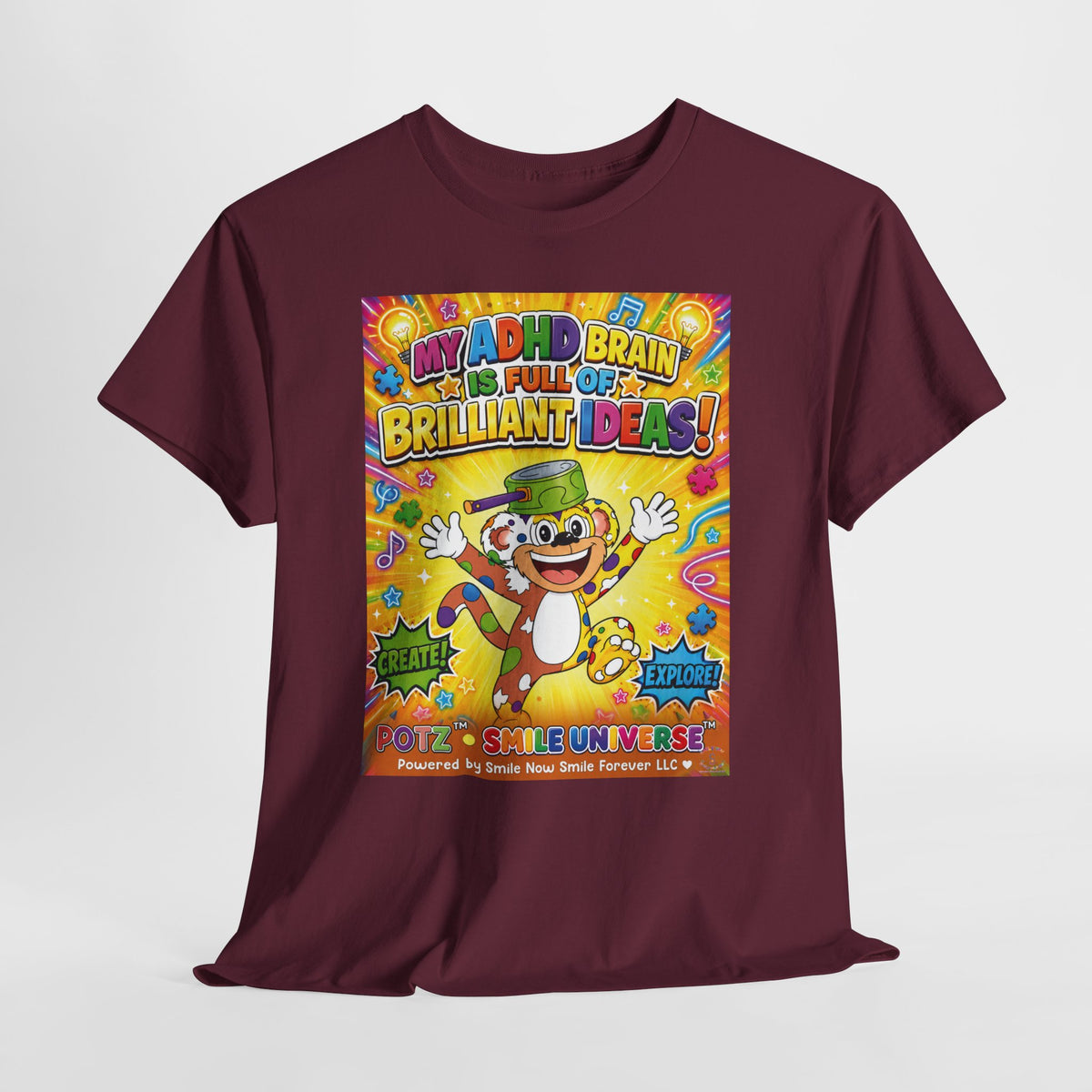 Potz™ Unisex Heavy Cotton™ Tee – "My ADHD Brain is Full of Brilliant Ideas!" Graphic Tee | Smile Universe Collection