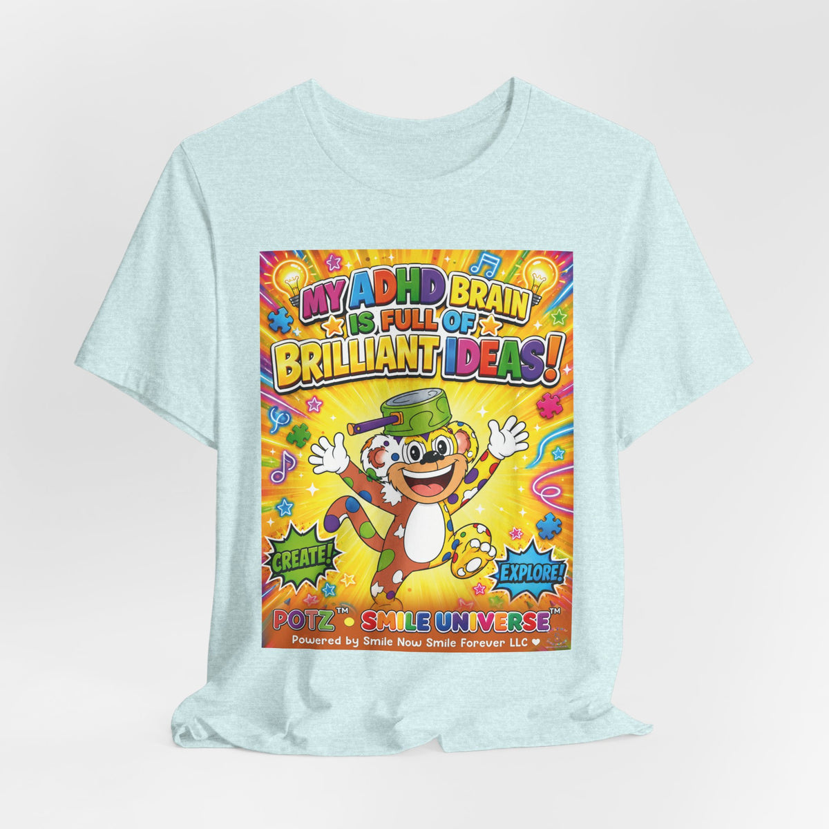 Potz™ Unisex Jersey Short Sleeve Tee – "My ADHD Brain is Full of Brilliant Ideas!" Graphic Tee | Smile Universe Collection