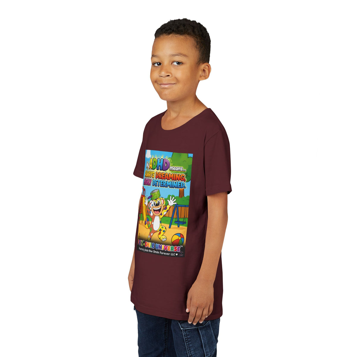 Potz™ Youth Short Sleeve Tee – "My ADHD Means Always Dreaming, Highly Determined" Graphic Tee | Smile Universe Collection