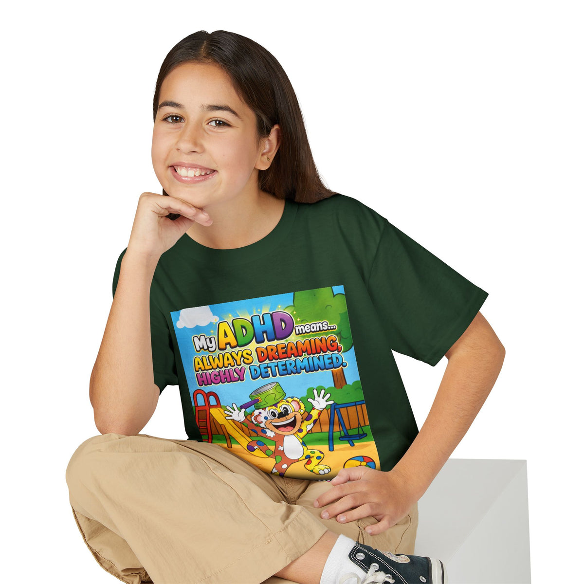 Potz™ Youth DryBlend® T-Shirt – "My ADHD Means Always Dreaming, Highly Determined" Graphic Tee | Smile Universe Collection