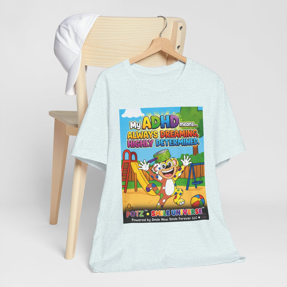 Potz™ Unisex Jersey Short Sleeve Tee – "My ADHD Means Always Dreaming, Highly Determined" Graphic Tee | Smile Universe Collection