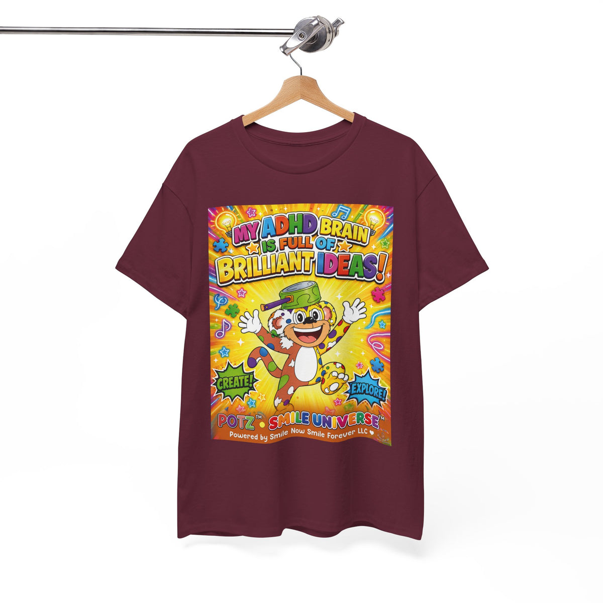 Potz™ Unisex Heavy Cotton™ Tee – "My ADHD Brain is Full of Brilliant Ideas!" Graphic Tee | Smile Universe Collection