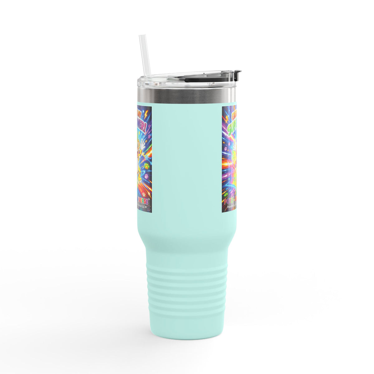 Potz™ Insulated Travel Mug 40oz – "Energy is My Superpower!" Graphic Tumbler | Smile Universe Collection