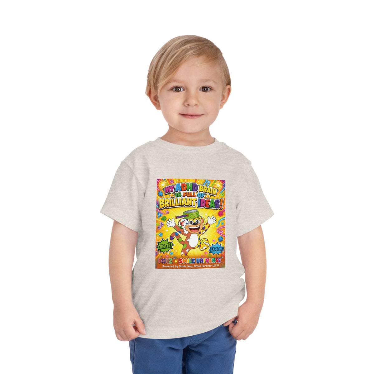 Potz™ Toddler Short Sleeve Tee – "My ADHD Brain is Full of Brilliant Ideas!" Graphic Tee | Smile Universe Collection